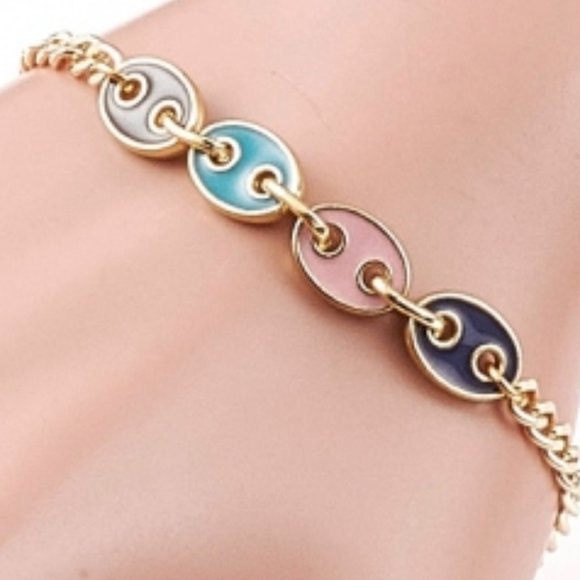 2/$10   NWOT Quality Multi Color Enamel Gold Coffee bean Link Bracelet extender - Picture 3 of 5
